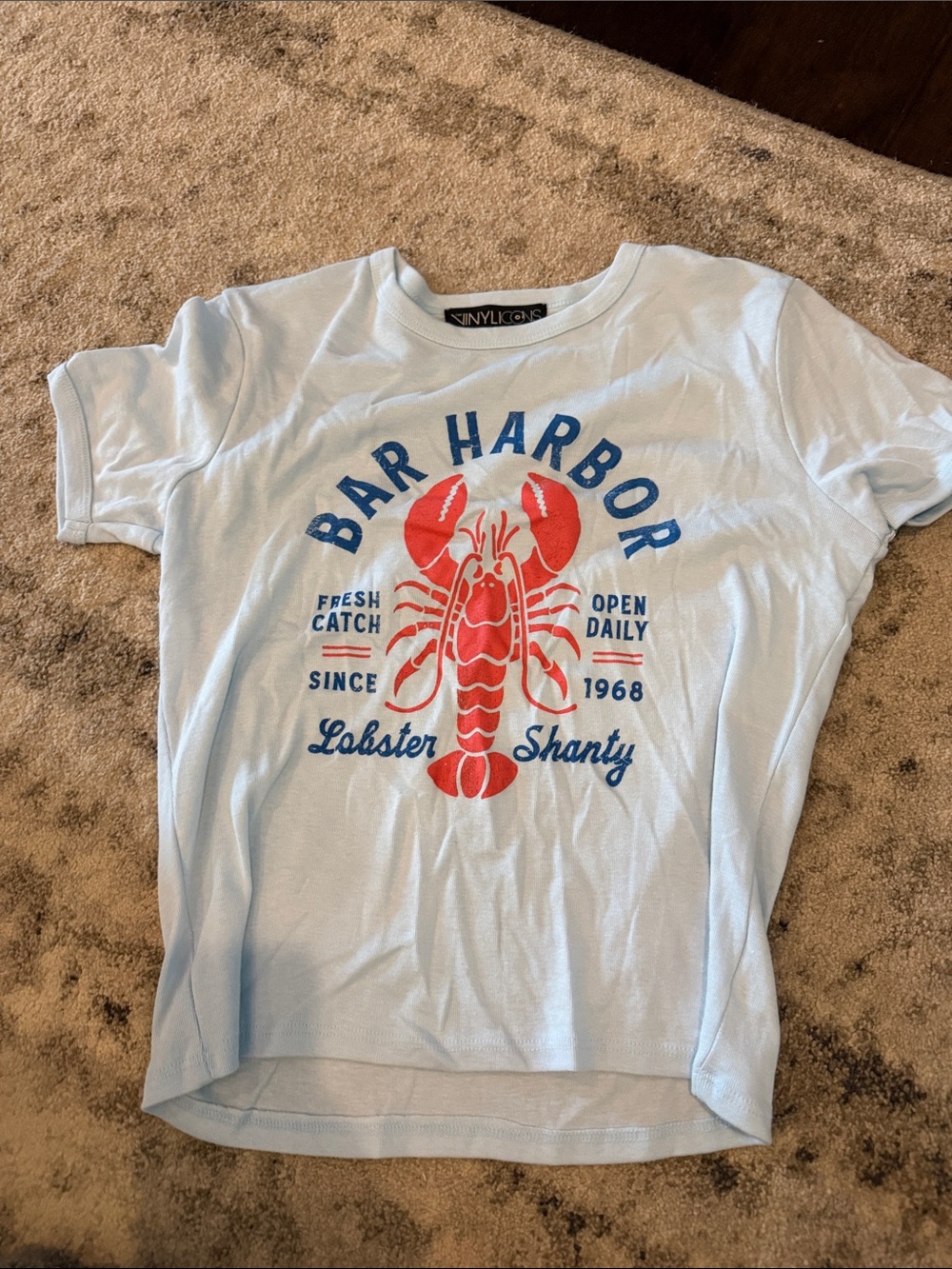 Bar Harbor Lobster Graphic Tee - Light Blue with Red & Blue Print